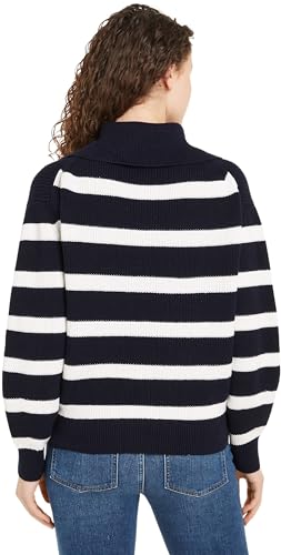 Tommy Hilfiger Sudadera con Cremallera Mujer 1/2 Zip Sweater Jersey de Punto, Multicolor (Desert Sky/Ivory Petal Stripe), XS