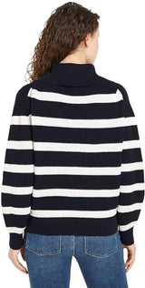 Tommy Hilfiger Sudadera con Cremallera Mujer 1/2 Zip Sweater Jersey de Punto, Multicolor (Desert Sky/Ivory Petal Stripe), XS