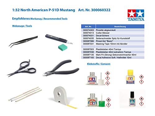 Tamiya-1/32 North American P-51D Mustang Plastic Airplane Flugzeug Kit de Modelo, Color Gris Claro, 318mm Length (60322)