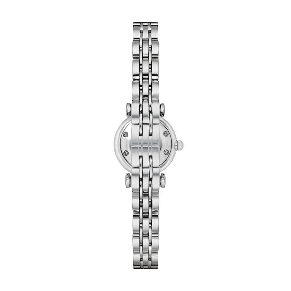 Emporio Armani Reloj Mujer, Movimiento de dos manecillas, caja de acero inoxidable plateado de 22 mm con correa de acero, AR1961, Tono plata y blanco