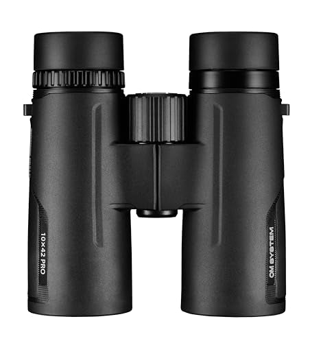 OM SYSTEM Prismáticos 10x42 Pro, Visión Natural, Clara y Luminosa, robustos, Impermeables, Delgados, diseño Sencillo - para Viajar, Hacer Senderismo, Deportes y observación a Corta Distancia