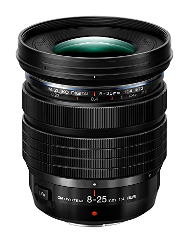 OM SYSTEM Objetivo M.Zuiko Digital ED 8-25mm F4.0 Pro, Zoom Gran Angular, Compatible con Todas Las cámaras del Sistema Micro Four Thirds (Modelos Olympus OM-D & Pen, Panasonic G-Series), Negro