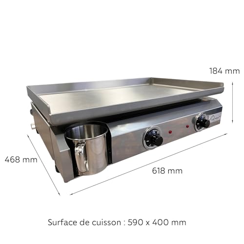 LITTLE BALANCE 8679 Amplitude 60-40, Plancha eléctrica semi profesional, 2 zonas de cocción independientes, 3000 W, fabricación 100% francesa, todo acero inoxidable