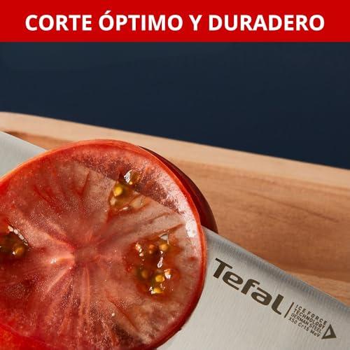 Tefal Ice Force – Bloque de 7 cuchillos: Pan 20 cm, Chef 20cm, Santoku 18 cm, Universal 11cm, Pelar 9cm | Acero Inoxidable Alemán, Corte Preciso, Mango Remachado, Resistente a la Corrosión