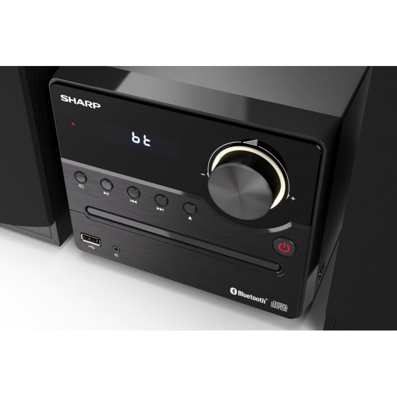 Sharp XL-B512(BK) Microcadena Sound System Estereo con Radio FM, Bluetooth v5.0, CD-MP3, reproducción USB, Altavoces de Madera y 45W Color Negro