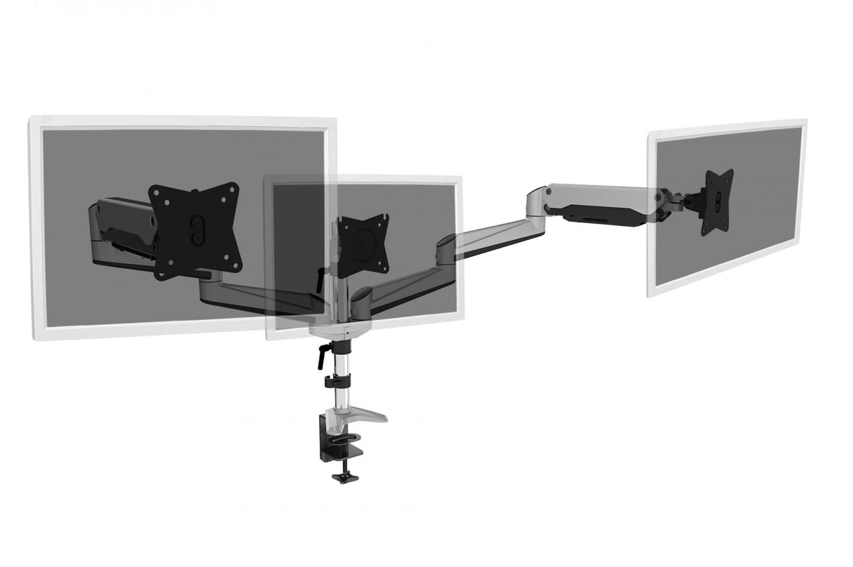 DIGITUS Soporte para monitor - Abrazadera y resorte de gas - 3 monitores - Hasta 27 pulgadas - Hasta 3x 6 kg - VESA 75 & 100 - Plata
