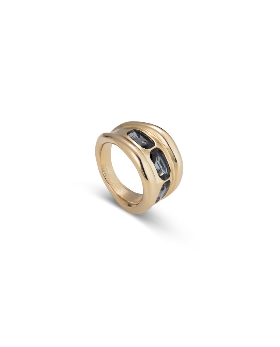 UNO de 50 Anillo De Aleación De Metales Bañado En Oro De 18K Con Cristal Facetado Gris