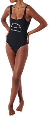 KARL LAGERFELD B.V Rue St Guillame Logo Cheeky Swimsuit Traje de baño de una Pieza, Negro, M Mujeres