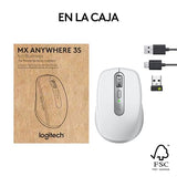 Logitech MX Anywhere 3S for Business, ratón inalámbrico, Compacto, 8000 dpi, Desplazamiento MagSpeed, Clic Discreto, Bluetooth, conexión Logi Bolt Segura, para Windows/Mac/Chrome/Linux - Gris Claro