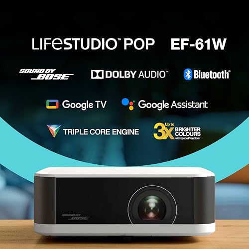 Epson Lifestudio Pop EF-61W Blanco Diamante Proyector Inteligente portátil, Sound by Bose, Google TV, Full HD, Uso Interior/Exterior, garantía de 5 años*