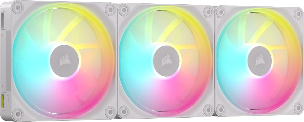 CORSAIR iCUE Link LX120 RGB 120 mm PWM Ventiladores Paquete Triple – Lazos de Luz Duales – Incluye Hub de Sistema iCUE Link – Tecnología CORSAIR AirGuide – Blanco