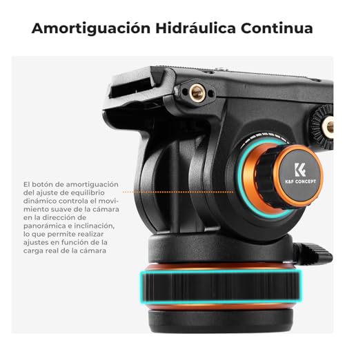 K&F CONCEPT 75"/ 191cm Trípode Video VA3+BV60, Trípode de Aleación de Aluminio Resistente con 360° Cabezal de Fluido, Compatible con Canon Nikon Sony y Otras, Carga hasta 22lb/10kg
