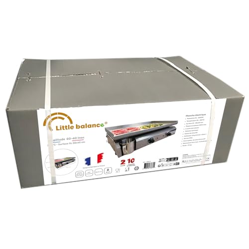 LITTLE BALANCE 8679 Amplitude 60-40, Plancha eléctrica semi profesional, 2 zonas de cocción independientes, 3000 W, fabricación 100% francesa, todo acero inoxidable
