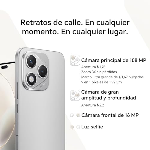 HONOR 400 Lite 5G - Smartphone de 8GB+256GB, Dual SIM NFC, 108MP con Botón con IA, 6.7'', Pantalla AMOLED con protección de la Vista, Batería de 5230mAh, IP65&SGS, MagicOS 9.0, Velvet Gray