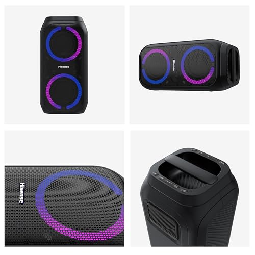 Hisense HP160 Party Rocket - Altavoz Portatil, Modo Karaoke, 160W, 5 Efectos de Luz, Batería de hasta 12 Horas de Duración, Modo Dual (2 Altavoces), Plug and Play, Bluetooth, AUX, USB, IPX4