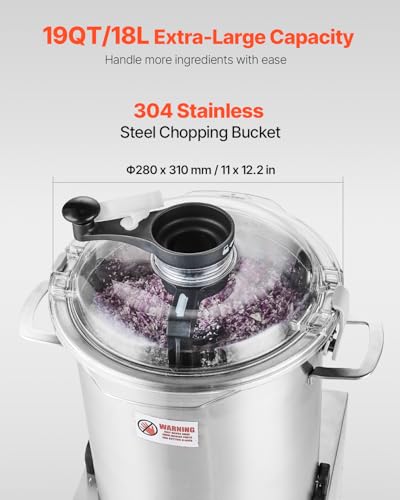 VEVOR Procesador de Alimentos y Picadora de Verduras, Acero Inoxidable de Grado Alimenticio 18 L con Cuchilla en Forma de S y Raspador, para Picar Verduras, Frutas, Granos y Nueces, 425 x 373 x 710 mm