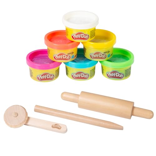 roba x Play-Doh Conjunto de Asientos creativos - Juego de Mesa y Silla de Madera certificada por el FSC con 6 latas de plastilina, 3 Herramientas de Madera y Alfombra Creativa
