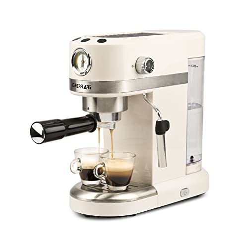 G3 Ferrari G10168 Amarcord Cafetera Espresso, 15 Bares, 1350 W, 1/2 Tazas, Termómetro, Calienta tazas, Depósito de 1,4 Litros, 3 filtros Inoxidables, Beige
