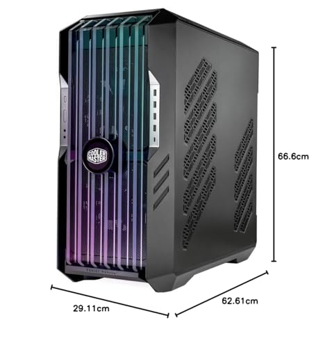 Cooler Master HAF 700 EVO Caja PC - Full Tower, Admite E-ATX, 5 Fans Preinstalados, Soportes de Radiador Giratorios, High-Airflow Cooling, Display LCD Real-Time, Aspas ARGB Edge-Lit