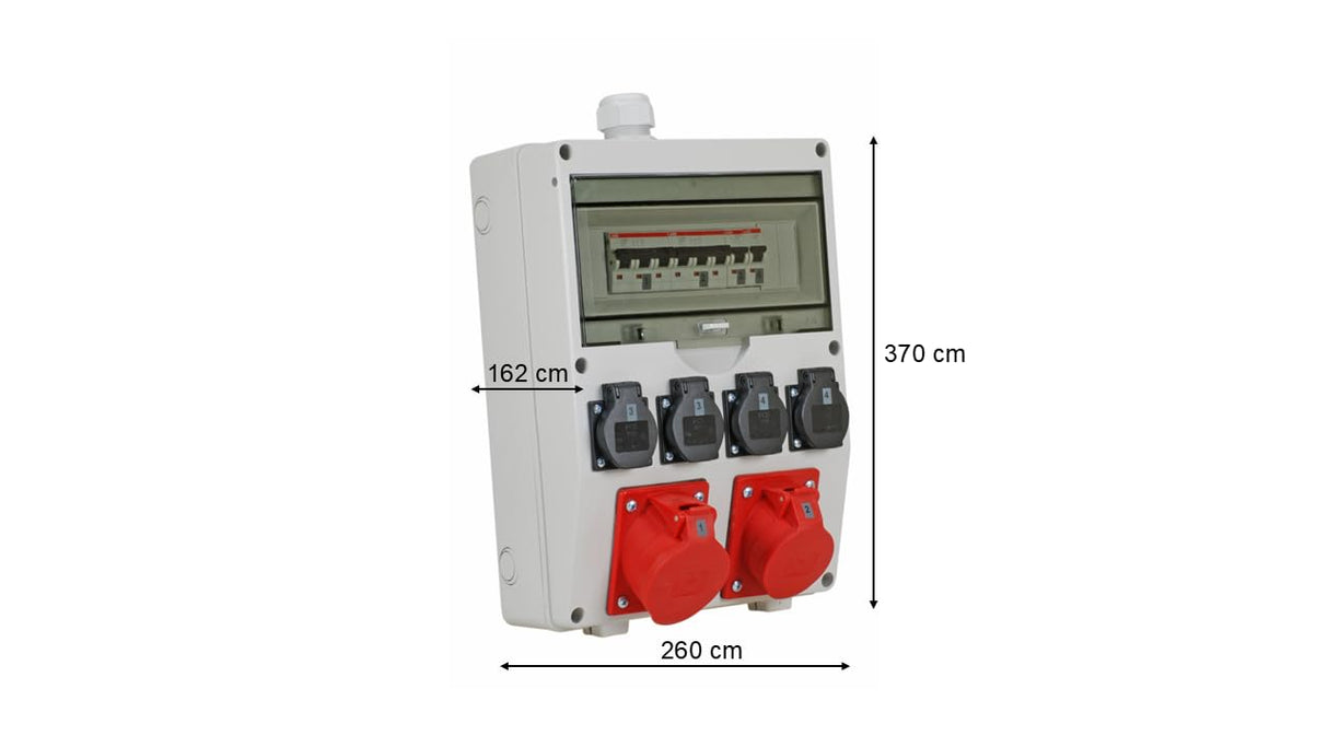 EHMANN Distribuidor de pared profesional, entrada M32 para cable, con disyuntores, Made in Germany, 6 salidas (1 x CEE 32 A / 1 x CEE 16 A / 4 x 230 V~), K2, BGI-GUV-I608