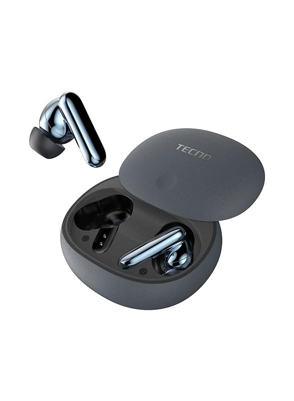 Tecno True 1 TWS Auriculares in-Ear con reducción de Ruido con Graves Profundos, 45 Horas de reproducción, IPX5 Resistente y Compartimento para batería portátil, Gris