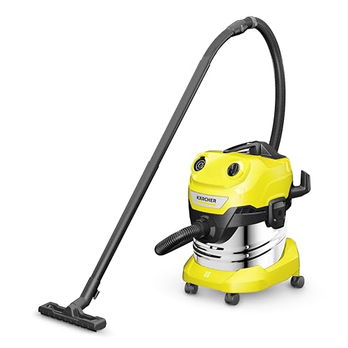 Kärcher Aspiradora en seco/húmedo WD 4 S V-20/5/22, potencia 1000 W, depósito de acero inoxidable 20 l, manguera aspiración 2,2 m, función soplado, boquilla para suelos y ranuras, bolsa filtro fieltro