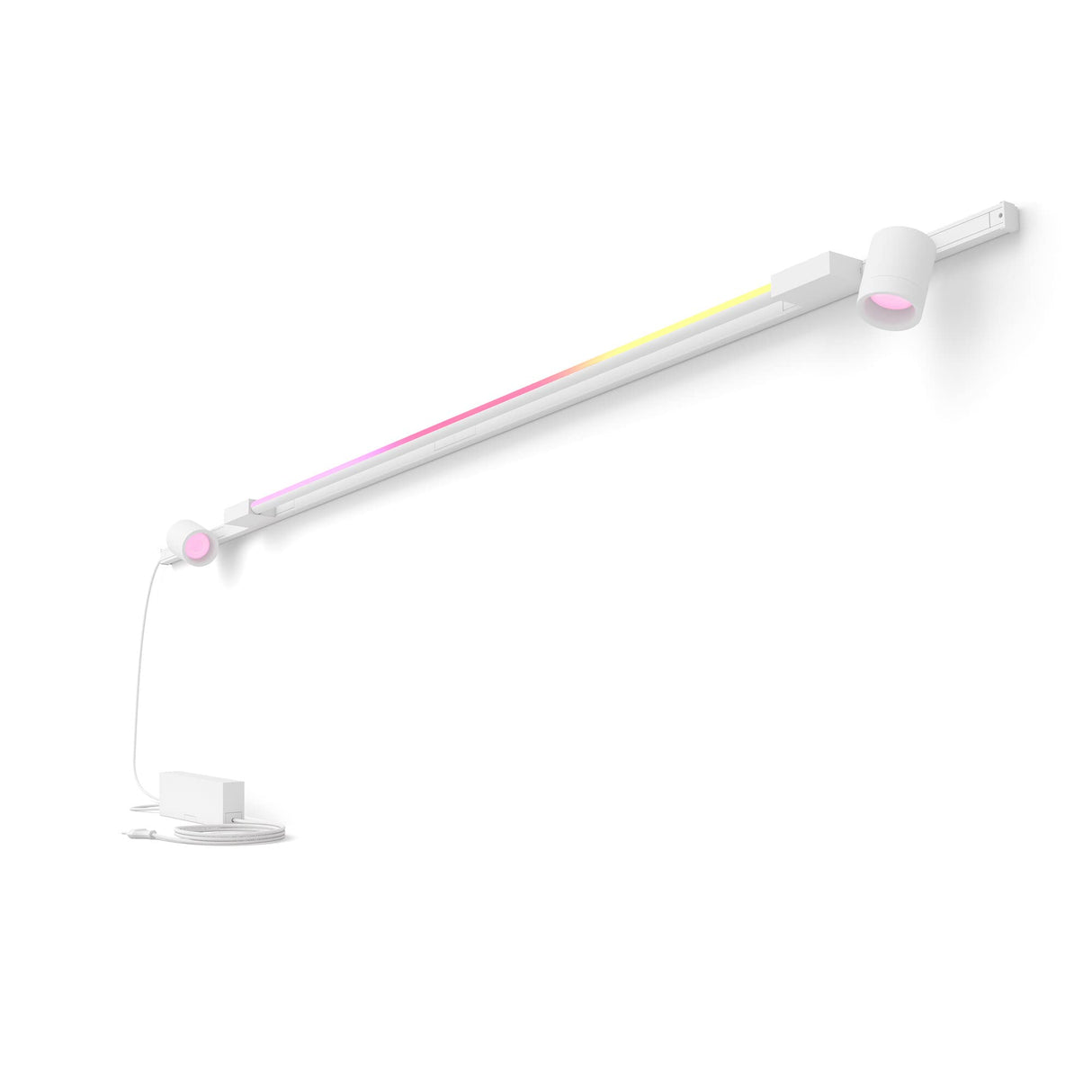 Philips Hue - Kit Perifo Iluminación en carril White and Color Ambiance - Set base de pared (blanco) de 200cm con 2 focos y tubo de luz Gradient - Anclajes incluidos