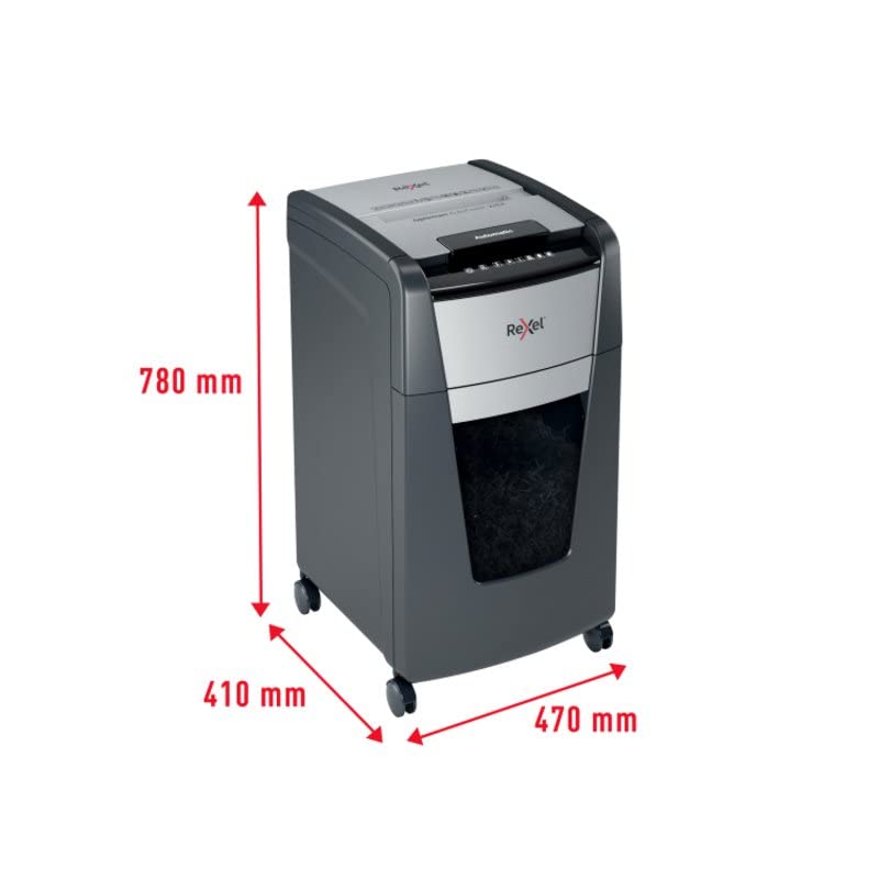 Rexel 2020225X - Destructora Automática Rexel Optimum AutoFeed 225X de Corte en Partículas P4 para Oficina, Destruye Hasta 225 Hojas a la Vez, Papelera Extraíble de 60 Litros, con Ruedas y Silenciosa