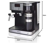 HAEGER Multi Coffee - Cafetera Espresso con 1450w, Capacidad: 1,2L - Pantalla de LED, Boquilla de Espuma y Bandeja de Goteo Desmontable, Cesta del Filtro extraíble y Lavable.