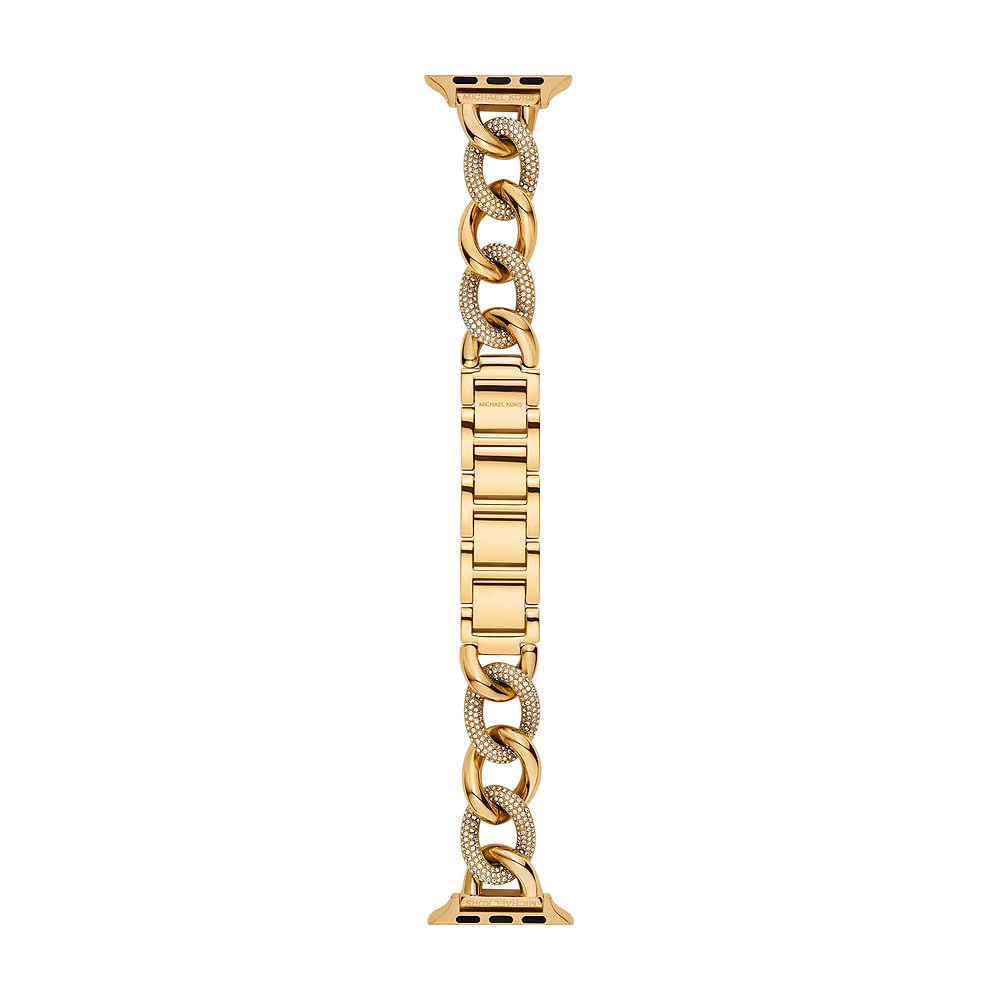 Michael Kors Correa de acero inoxidable o acetato para mujer, compatible con Apple Watch de 38 mm/40 mm/41 mm, Tono Oro