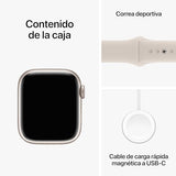 Apple Watch Series 9 [GPS + Cellular] Smartwatch con Caja de Aluminio en Blanco Estrella de 41 mm y Correa Deportiva Blanco Estrella - Talla S/M. Monitor de entreno, App Oxígeno en Sangre