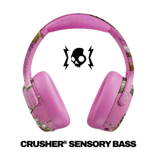 Skullcandy Crusher ANC 2 Over-Ear Noise Canceling Wireless Headphones with Sensory Bass, 50 HR Battery, Skull-iQ, Alexa Enabled, Microphone, Works with Bluetooth Devices - Realtree Edge Pink
