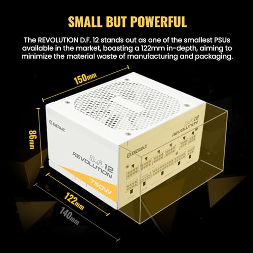 ENERMAX Revolution D.F. 12 ATX 3.1 PCIe 5.1 Fuente de Alimentación Ultracompacta de 850W 80 Plus Gold Cybenetics Platinum White, Totalmente Modular, 50% Semi-fanless, 600W 12V-2x6, ETV850G-W, Blanco