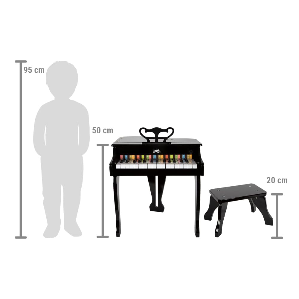 small foot Cola Infantil, Piano electrónico de Madera con Taburete, niños a Partir de 3 años, 12622, Color Black