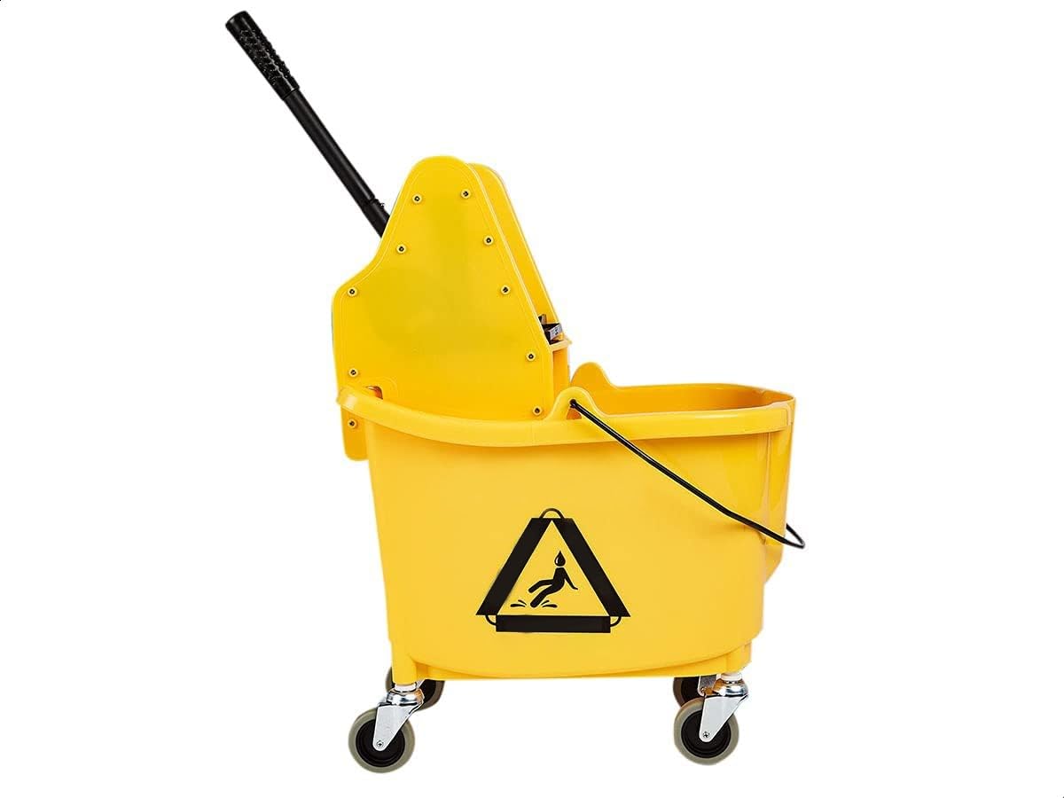 Amazon Basics Cubo rectangular para fregona Kentucky con ruedas duraderas y combinado con prensa de escurrido a presión, 33 litros/ 35 qt, amarillo (anteriormente marca AmazonCommercial)