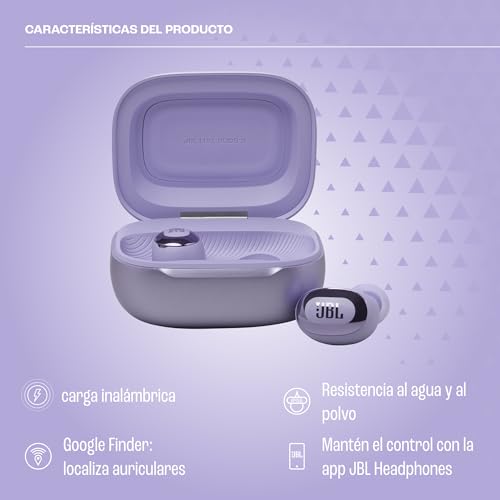 JBL Live Buds 3 Auriculares inalambricos de botón,True Wireless con cancelación de ruido adaptable, hasta 40 horas de reproducción, Bluetooth, audio de alta resolución, violeta