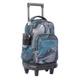 TOTTO - Mochila Escolar con Ruedas Eco-Friendly, Modelo Resma, Capacidad 20 L, Bolsillo para PC 14" y Bolsillos para Botella, Correas en S para Mayor Comodidad, Resistente, Estampado Lienzo