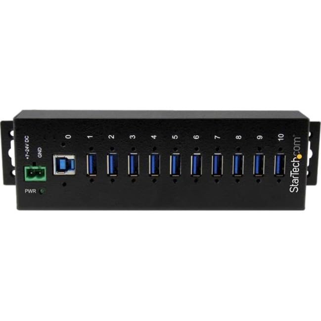 StarTech.com Hub Industrial de 10 Puertos USB 3.0 - Ladrón Concentrador USB-A con Protección Antiestática ESD y Protección de Picos - de Montaje en Carril DIN Pared o Escritorio - Hub TAA (ST1030USBM)