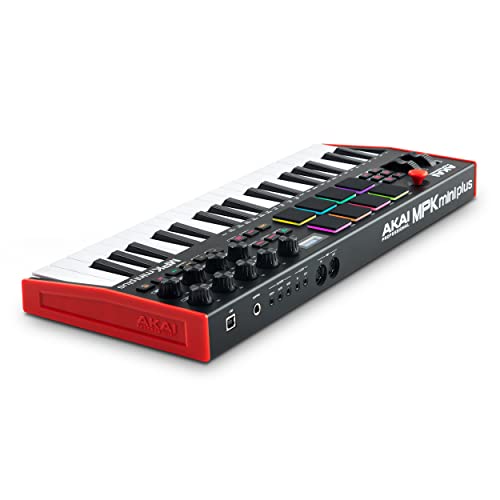 Akai Professional MPK Mini Plus - Teclado Controlador MIDI USB de 37 Mini Teclas con 8 Pads MPC, Secuenciador, MIDI/CV/Gate I/O, Software de Producción y Native Instruments Sound Package