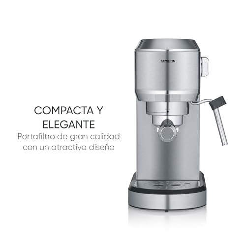 SEVERIN Máquina de café espresso Newspresa, máquina de portafiltro, bomba ULKA con 20 bares, boquilla espumadora de leche, depósito de agua de 1 L, para una o dos tazas, acero inox 1.350 W, KA 5997