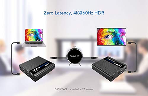 PremiumCord Extensor HDMI 4K a 70 m a través de Cable de Pares Cat6, Cat6A, Cat7, emisor y Receptor de Infrarrojos, HDMI 2.0, ARC, resolución de vídeo Ultra HD 4K @ 60 Hz