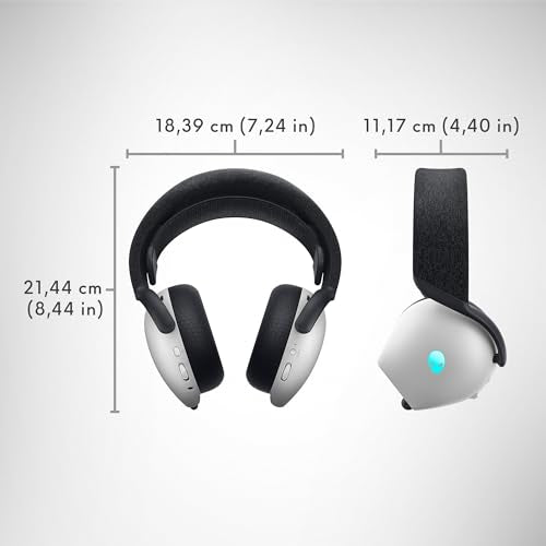 Alienware Auriculares Gaming Inalámbricos Tri-Mode - Dolby Atmos, Doble Micrófono IA, 30H de Batería, Controles Táctiles, Triple Conectividad, AlienFX RGB- Lunar Light