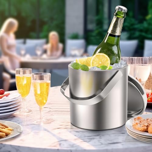 Sailnovo Ice Bucket with Lid, Tongs & Double Wall Stainless Steel Ice Bucket 1.3 L