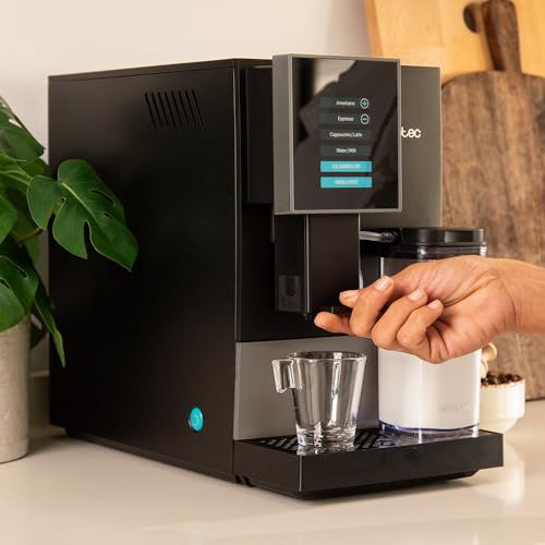 Cecotec Cafetera Superautomática Cremmaet Compactccino Black Silver, 19 Bares, Sistema Thermoblock, Grano recién molido con Plug&Play, Depósito 150gr café con molinillo, 1,1 L agua, 400ml leche