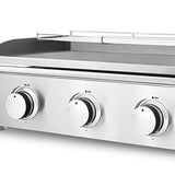 H.Koenig Plancha de asar a gas PLX930 3 quemadores U Acero inoxidable, Alimentación de gas propano o butano, Distribución uniforme del calor, Temperatura regulable hasta 350°C, Pies antideslizantes