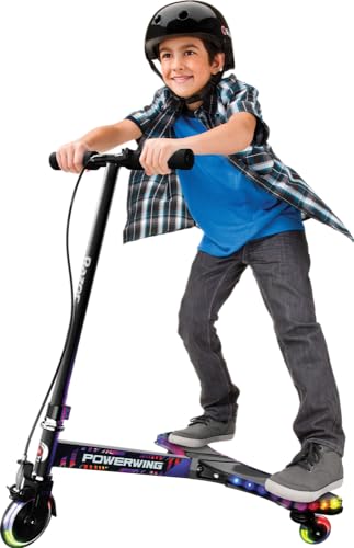 Scooter Razor para niños - Scooter PowerWing Lightshow para Mayores de 6 Años con 5 Modos de Luz, Luces Activadas por Movimiento, Scooter Columpio con Chasis de Acero Duradero - Negro