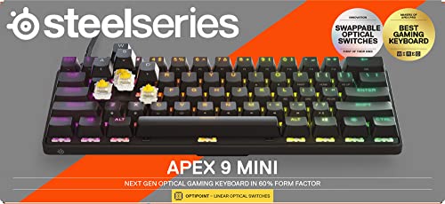 SteelSeries Apex 9 Mini - Teclado Mecánico de Gaming - Interruptores ópticos - Accionamiento de 2 puntos - Forma compacto Esports Mini 60 % - Interruptores intercambiables - Teclado nórdico (QWERTY)