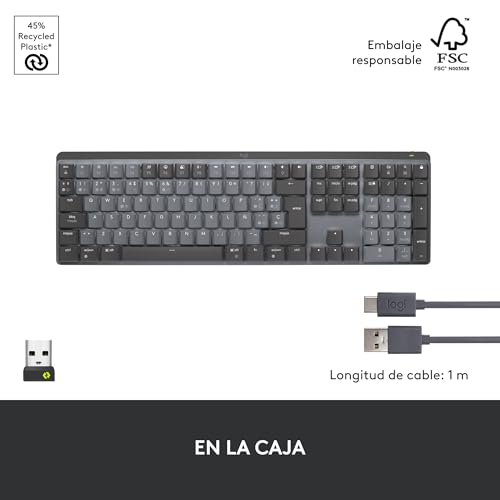 Logitech MX Teclado mecánico inalámbrico iluminado performance, teclas retroiluminadas, Bluetooth, USB-C, macOS, Windows, Linux, iOS, Android, Metal, US internacional QWERTY, Gris