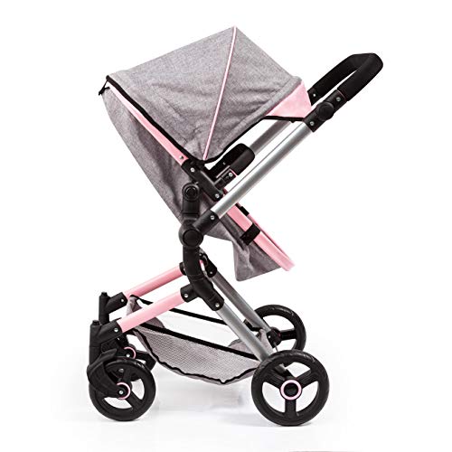 Bayer Design- Cochecito de Muñecas Neo Vario Combolso Cambiador, Convertible, Plegable, Color Vaqueros Grises, Rosa, Mariposa (18433Aa)