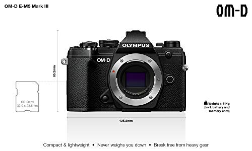 Olympus OM-D E-M5 Mark III Micro Four Thirds carcasa de la cámara, sensor de 20 MP, estabilizador de imagen de 5 ejes, potente autofoco, visor electrónico OLED, vídeo 4K, WLAN, Bluetooth, negro